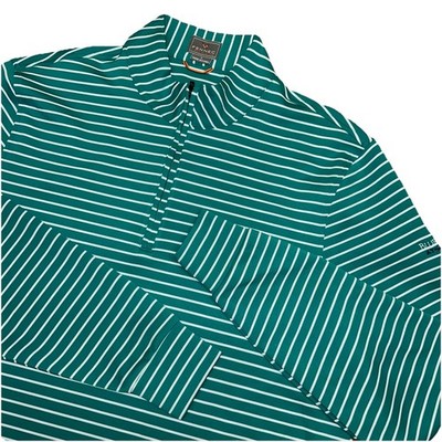 Fennec Golf Green & White Striped 1/4 Zip Mock Neck Long Sleeve Pullover Men s L