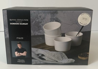 Royal Doulton Gordon Ramsay Maze Gray Ramekin  Bowl Custard Cup New Set Of 4