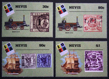 Nevis 1999, Mi.1263-1266, Eisenbahn, Schiffe, Marke auf Marke, ** postfrisch