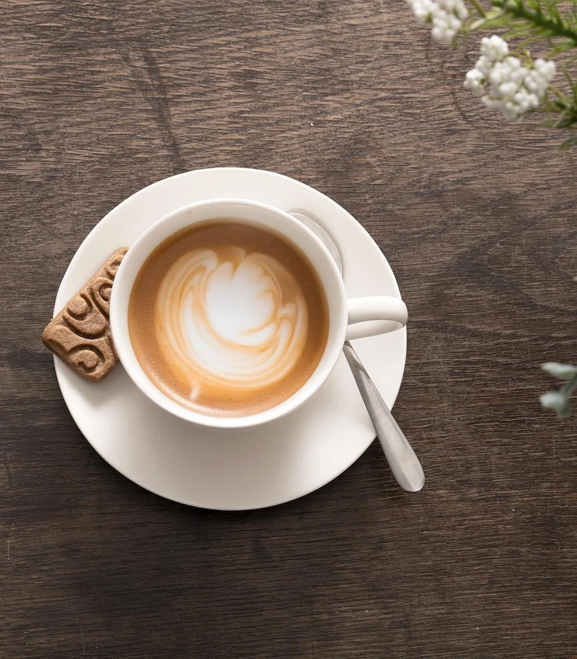 Cappuccinotassen mit Unterteller 8er Set Kaffeetassen Knochenporzellan Weiß - Bild 4 von 4