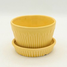 Morton Pottery Small Planter Pot w/ Attached Saucer Yellow Icicle Art Deco Style