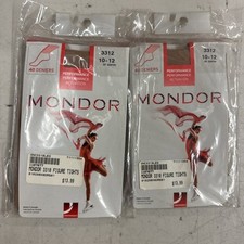 size 10-12 set of 2 MONDOR 3312 Footed Performance Tights 40 Deniers suntan 82