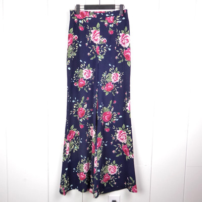 Show Me Your Mumu Pants Womens SZ L Wide Flared Leg Dark Floral Boho Pull On