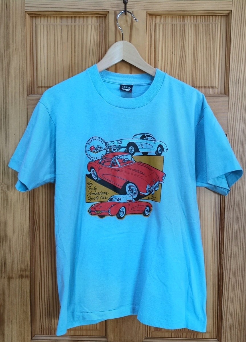 Vintage 80s USA-Made Single Stitch T-Shirt Men's Blue Corvette