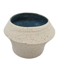 Small Handmade Ceramic Cachepot Planter White & Blue Glazed Artisan Pot Emerald