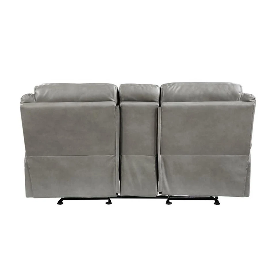 Lexicon Aram Faux Leather Double Glider Reclining Loveseat in Gray - Image 4 of 4