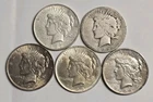 5 Peace Silver Dollars - vintage silver coins US dollar