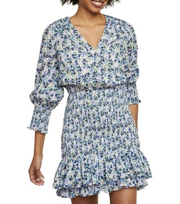Veronica Beard Women's Cobalt multi Darrah Smocked Floral Mini Dress NWT Sz. 2
