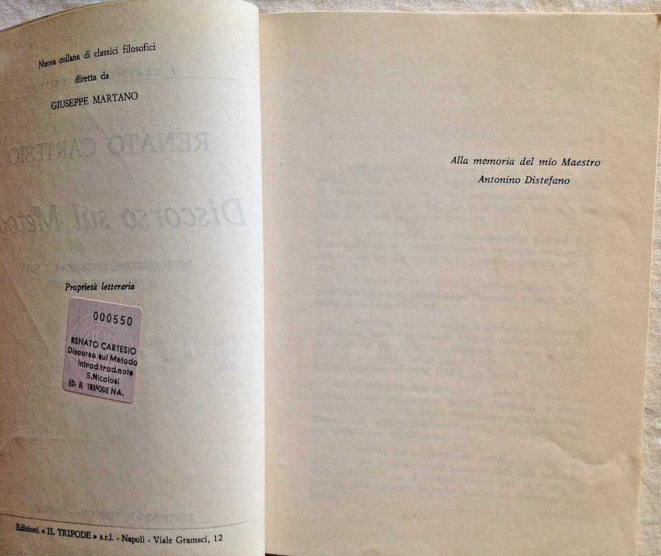 RENATO CARTESIO DISCORSO SUL METODO -SALVATORE NICOLOSI 1989 IL TRIPODE NAPOLI - Immagine 2 di 4