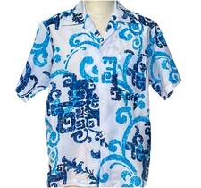 Vintage 70s Penneys Hawaii Blue Polyester Hawaiian Shirt Excellent Medium