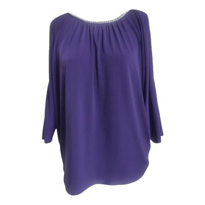 Michael Kors lila Oversize Bluse passt M/L Kettenausschnitt Cold Shoulder Top
