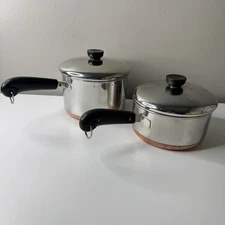 1801 Revere Ware 3 Qt , 2 Qt Copper Clad Bottom Saucepans