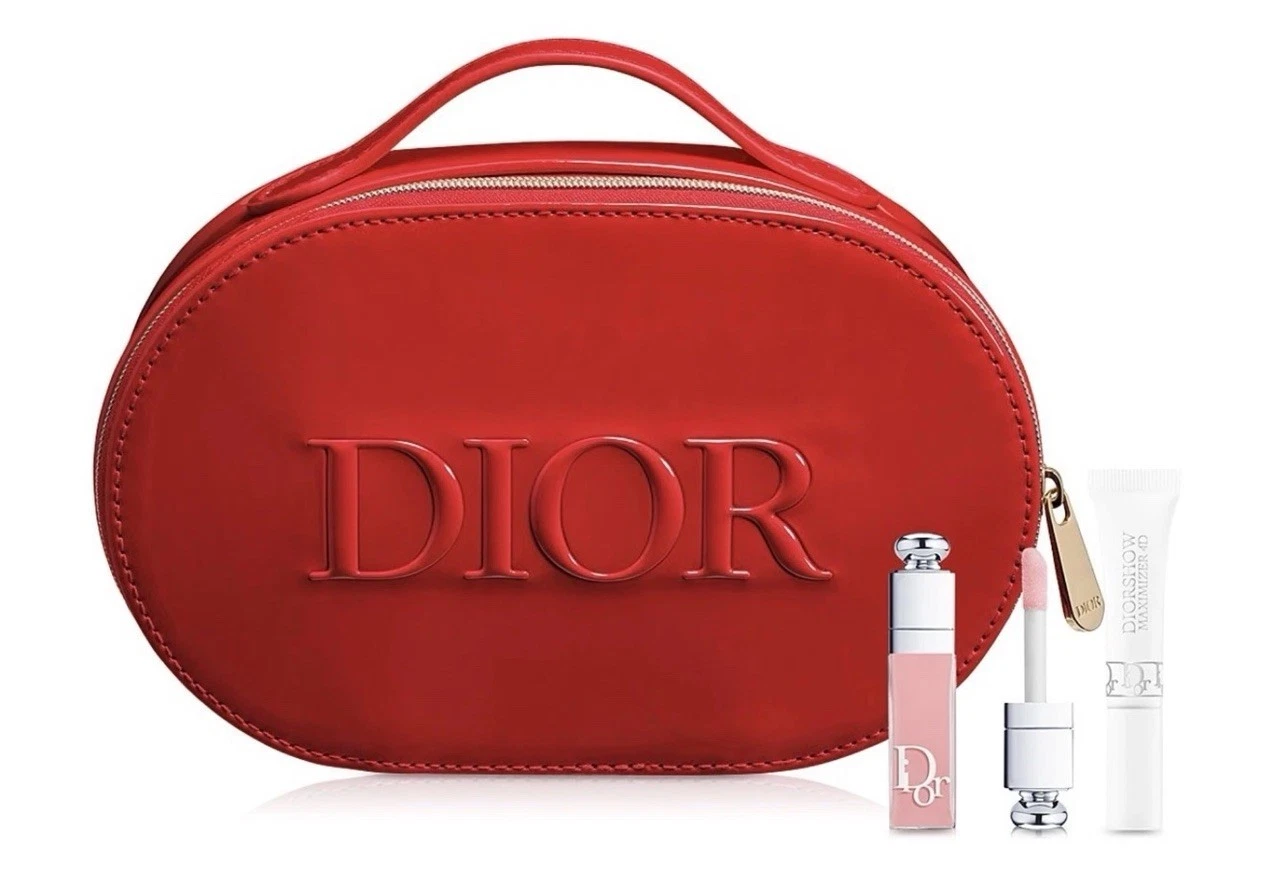 NEW 3PC DIOR Shiny Red Vanity Case/Lip Maximizer PINK/Diorshow 4D Lash Primer