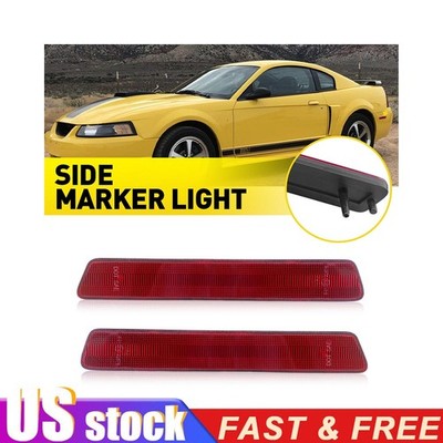 2PCS Bumper Side Marker Light Lamps Housings Red Lens For 1999-2004 Ford Mustang