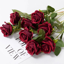 12X Artificial Single Rose Bud With Stem Silk Flowers Fake Bouquet Wedding Party