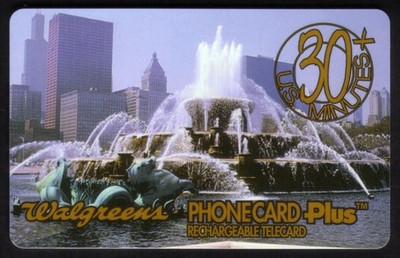 30m Chicago Skyline & Buckingham Brunnen (Walgreens Promo) Gebraucht Handy Karte