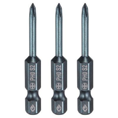 3pcs PH0 Phillips Screwdriver Bit 1/4'' Shank 2'' Long 0.12'' Rod Magnetic S2 Steel