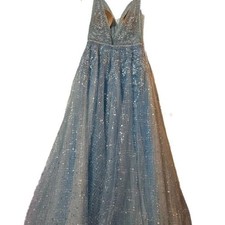 Ellie Wilde by Mon Cheri EW121057 Blue V-Neck Sequined Lace Prom Gown