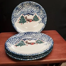 Cabin in the Snow Dinner Plates Folk Art by TIENSHAN