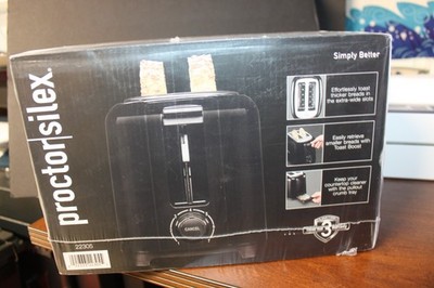 Proctor Silex 22305 2-Slice Black Toaster Pullout Tray Toast Boost NIB