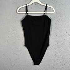 Topshop Womens Size 4 Petite Black Ribbed Bodysuit