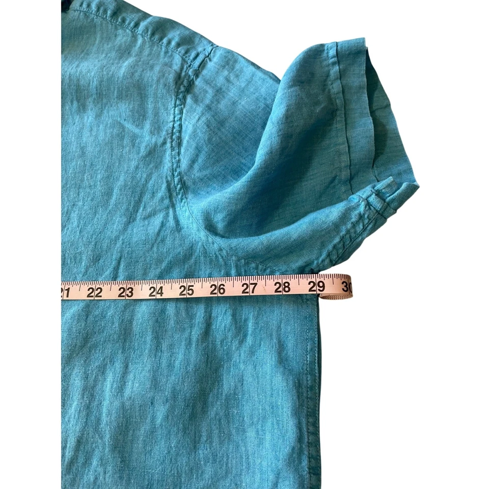 Perry Ellis Linen Shirt 3XLT Teal Blue Short Sleeve Button Down Lightweight  - Image 4 of 4