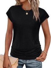 Womens Summer Ruched Short Sleeve T Shirt Casual Crew Neck Slim Fit Top