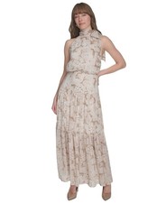 Tommy Hilfiger Women's Side-Tie Halter Tiered Maxi Dress, Sand/Ivory, Size-6
