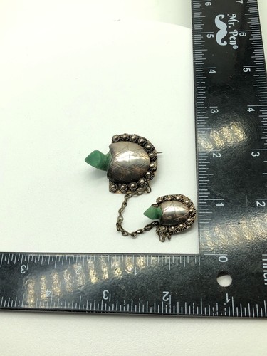 Vintage Sterling Silver Jade Sea Turtle W/ Baby Clip Brooch Pin 15.9g MEXICO - Picture 8 of 13