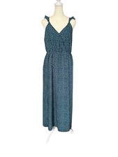 SHEIN maxi dress green and white polka dot v-neck flutter straps size medium