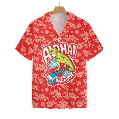 T-Rex Dinosaur Beach Hawaii Shirt Aloha Surfing T-Rex Hawaiian Shirt