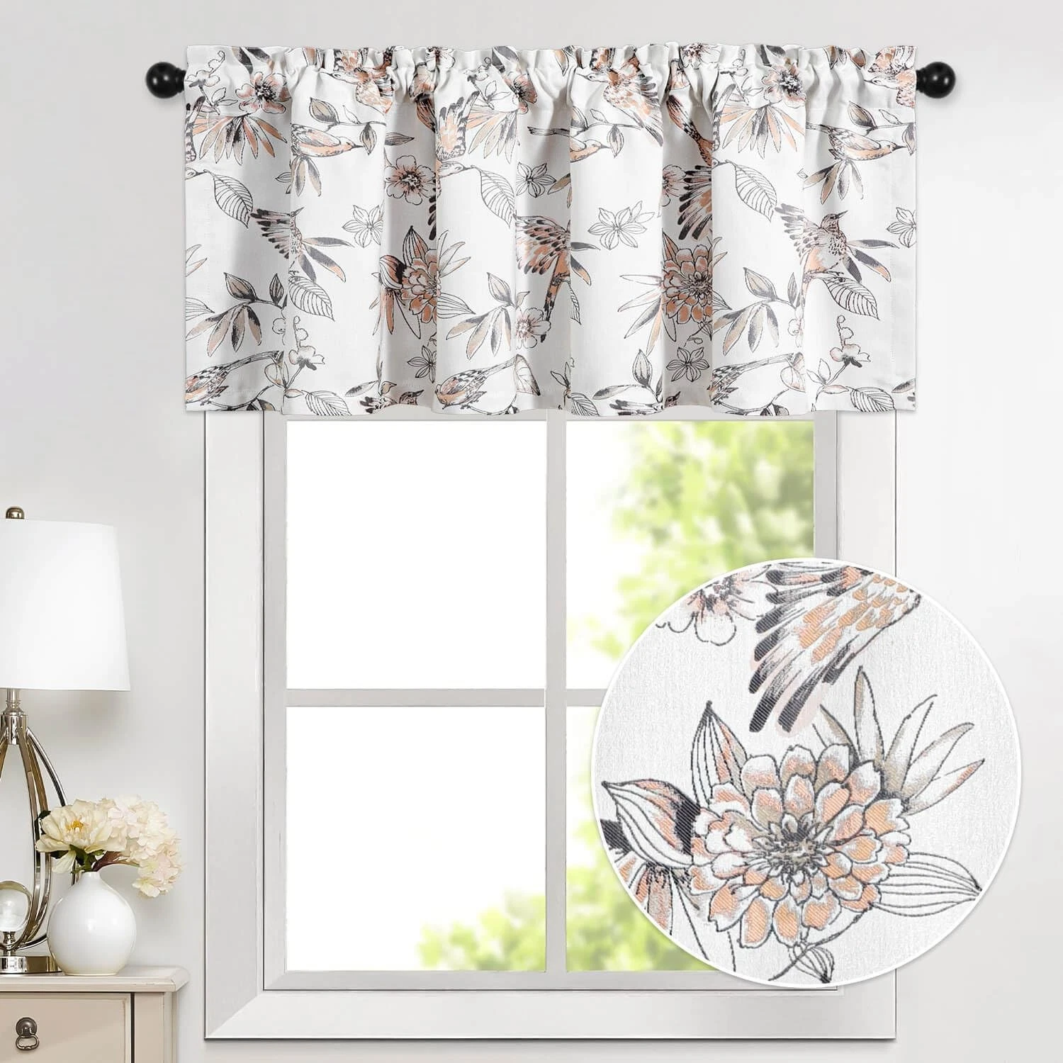 Floral Kitchen Valances for Windows, Spring Flower Pattern Decorative Drapes ...