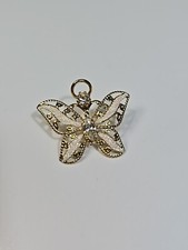 Butterfly Lapel Pin White Color Accents & Faux Clear Jewels 