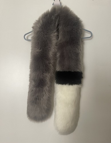 Ladies Faux Fur Scarf Gray White Long Soft Warm Neck Wrap Collar