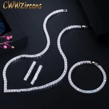 CWWZircon 3pcs CZ Party Necklace Earring Bracelet Jewelry Set for Women Wedding
