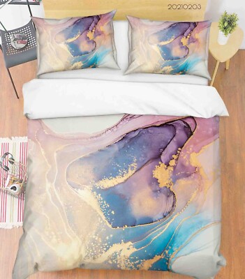 3D Purple Gold Texture Marble Quilt Cover Set Bedding Sets Pillowcases Queen