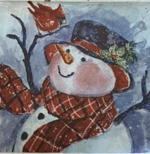 two Individual Christmas Snowman Luncheon decoupage Paper napkins  Cardinal Bird
