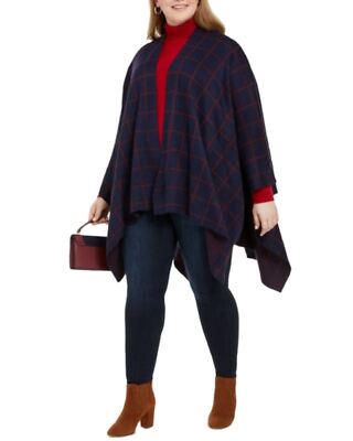 Charter Club Plus Women's Windowpane Plaid Ruana Acrylic Wrap, Navy | eBay