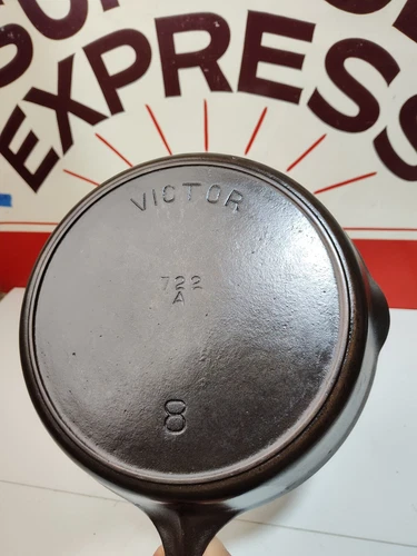 "Fully Restored" GRISWOLD #8 Cast Iron Skillet Pan Victor Logo  Seasoned Flat