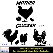 Mother Clucker Rooster Hen Chick Pack Black Vinyl Decal Car Window Laptop Tablet