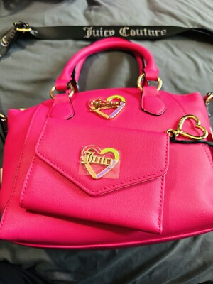 NWT JUICY COUTURE PINK FLASH LOVE MODE SATCHEL CROSSBODY BAG WITH MATCHINGWALLET