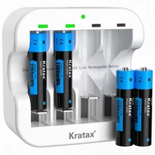 Kratax 1.5V AAA Lithium Batteries 1100mAh AAA Rechargeable Batteries & Charger