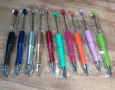 Joyberg 10 PCS Beadable  Pens Bulk Colored Plastic, Black Ink (With Extra Ink)