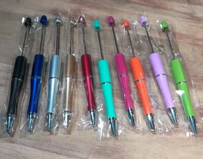 Joyberg 10 PCS Beadable  Pens Bulk Colored Plastic, Black Ink (With Extra Ink)