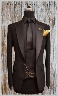 ポケット Beige Men Suit Peak Lapel Party Prom Dinner Business Groom