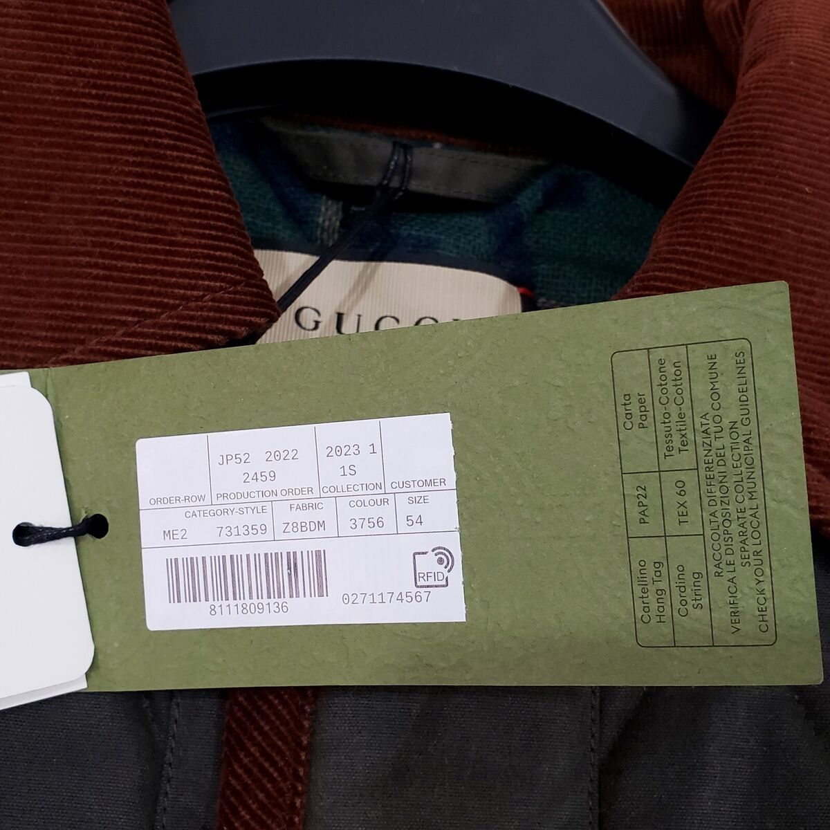 GUCCI 731359 Wool Quilt Canvas Shirt Jacket Corduroy Trim GUCCI 731359 Wool Quilt Canvas Shirt Jacket Corduroy Trim