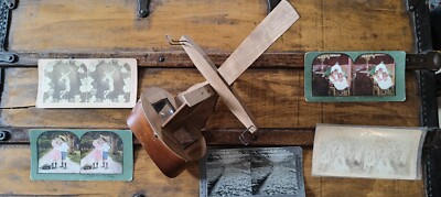 Vintage Wooden Antique Stereoscope Viewer & 5 Cards, 1 WWI Related Very Nice!!