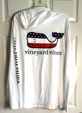 NWT Vineyard Vines Men's SMALL White Long Sleeve Hoodie Tee Shirt PATRIOT WHALE