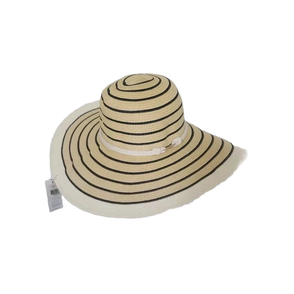 Calvin Klein Women's Hat Summer Woven Adjustable Drawstring Striped Large NWT