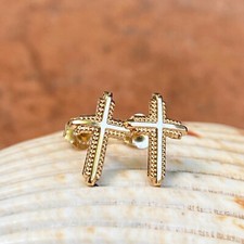 14KT Yellow Gold Detailed CROSS Post Earrings Great For Gifts Child Teen NEW